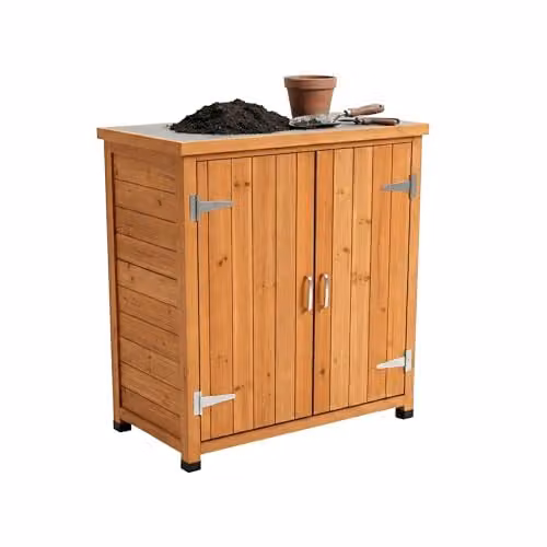 Relaxdays Plantentafel met onderkast, Oranje, Hout, H x B x D: 90 x 75 x 40 cm