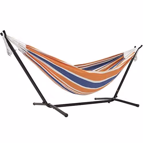 Vivere Dubbele Katoenen Hangmat met Standaard - Orange Punch - 250 cm