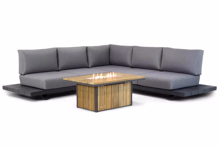 Santika Furniture Attico/Seaside 4-delige hoek loungeset met aluminium frame en grijze kussens, Breedte: 120 cm