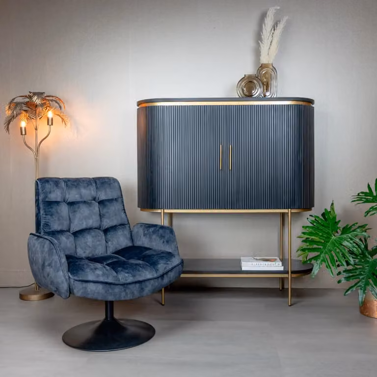 Tower Living Draaifauteuil Tropea Lounge Stoel in Velvet - Anthraciet of Blauw