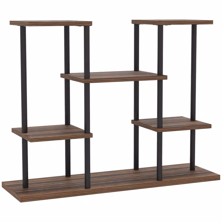 Outsunny plantenstandaard met 4 lagen, hout en staal, gecharcoleerd, H x B x D: 80 x 24 x 61,5 cm