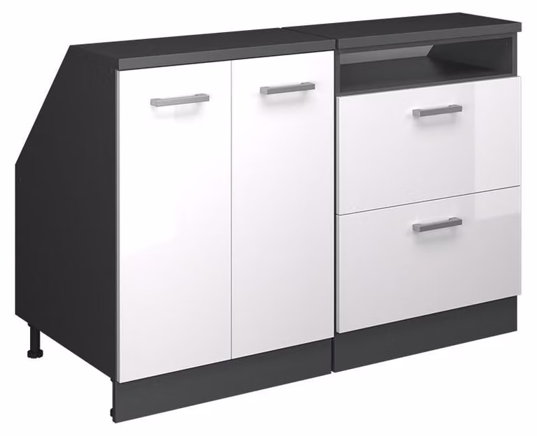 Vicco R-Line Keukenkast voor schuine wand, Set van 2 kastrompen, Wit Hoogglans, Model 60131