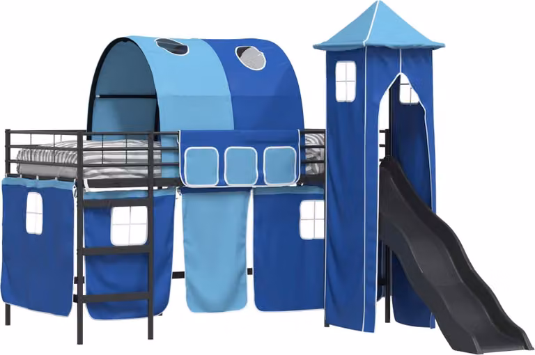 vidaXL Kinderstapelbed van metaal, zwart en blauw, 80 x 200 cm