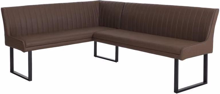 Hoekbank MCW-O82 eetkamerbank van kunstleer en metaal, bruin, B: 159 cm, D: 210 cm