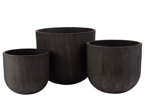 J-Line Set van 3 ronde zwarte keramische bloempotten met een diameter van 50 cm