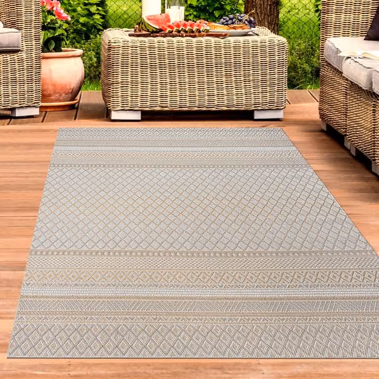 Carpetia Modern Vloerkleed met Geometrisch Patroon in Beige-geel, Buiten en Binnen, Sisal, Rechthoekig