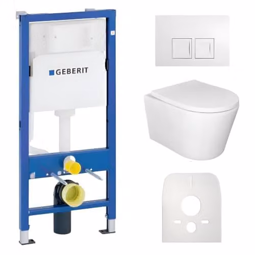 Lavita complete toiletset Versoni randloos wit met Duofix Basic voorwandelement, Tornado-spoelsysteem, softclose WC-bril en Delta 25 bedieningsplaat