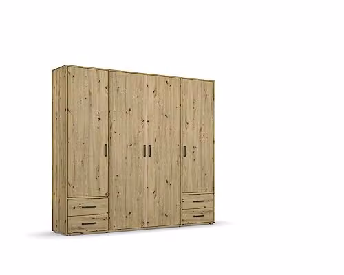 Rauch Möbel Voyager draaideurkast, eiken artisan, 4-deurs met 4 laden, 1 kledingstang en 5 planken, bruin, B/D/H: 187 x 53 x 194 cm