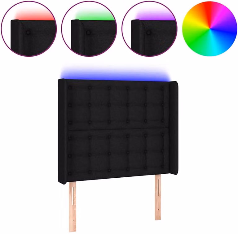 vidaXL Hoofdbord met LED en USB-oplaadpoort - Zwart - B: 83 cm, D: 16 cm, H: 118/128 cm
