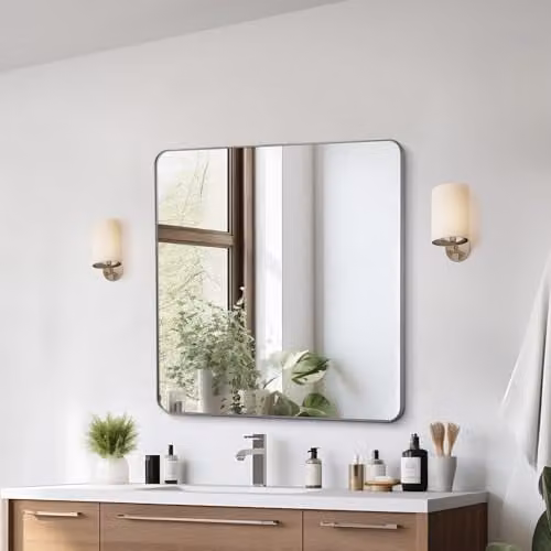 VEVOR Wandgemonteerde Make-upspiegel met Zilverkleurig Aluminium Frame, 91,4 x 91,4 cm