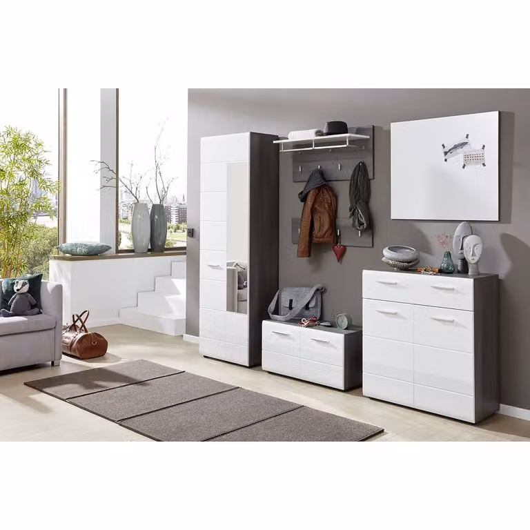 home24 Garderobebank met schoenenrek, wit/grijs, B/D/H: 80 x 41 x 35 cm