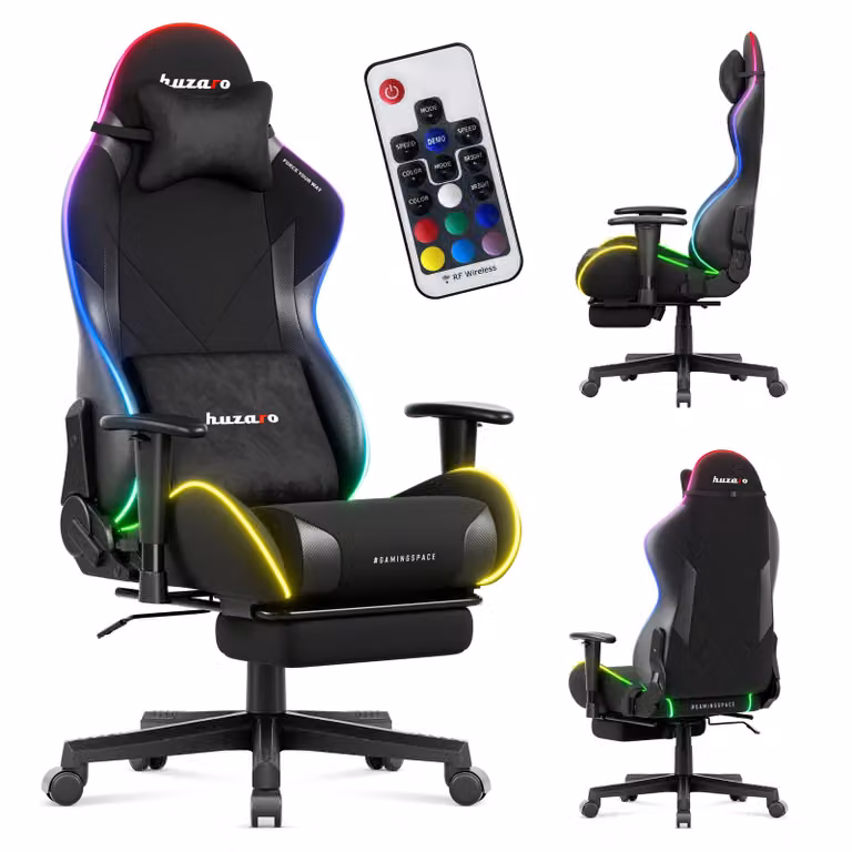 Huzaro Force 5.7 RGB Black Carbon Gaming stoel met LED-verlichting, 2D-armleuningen en voetsteun