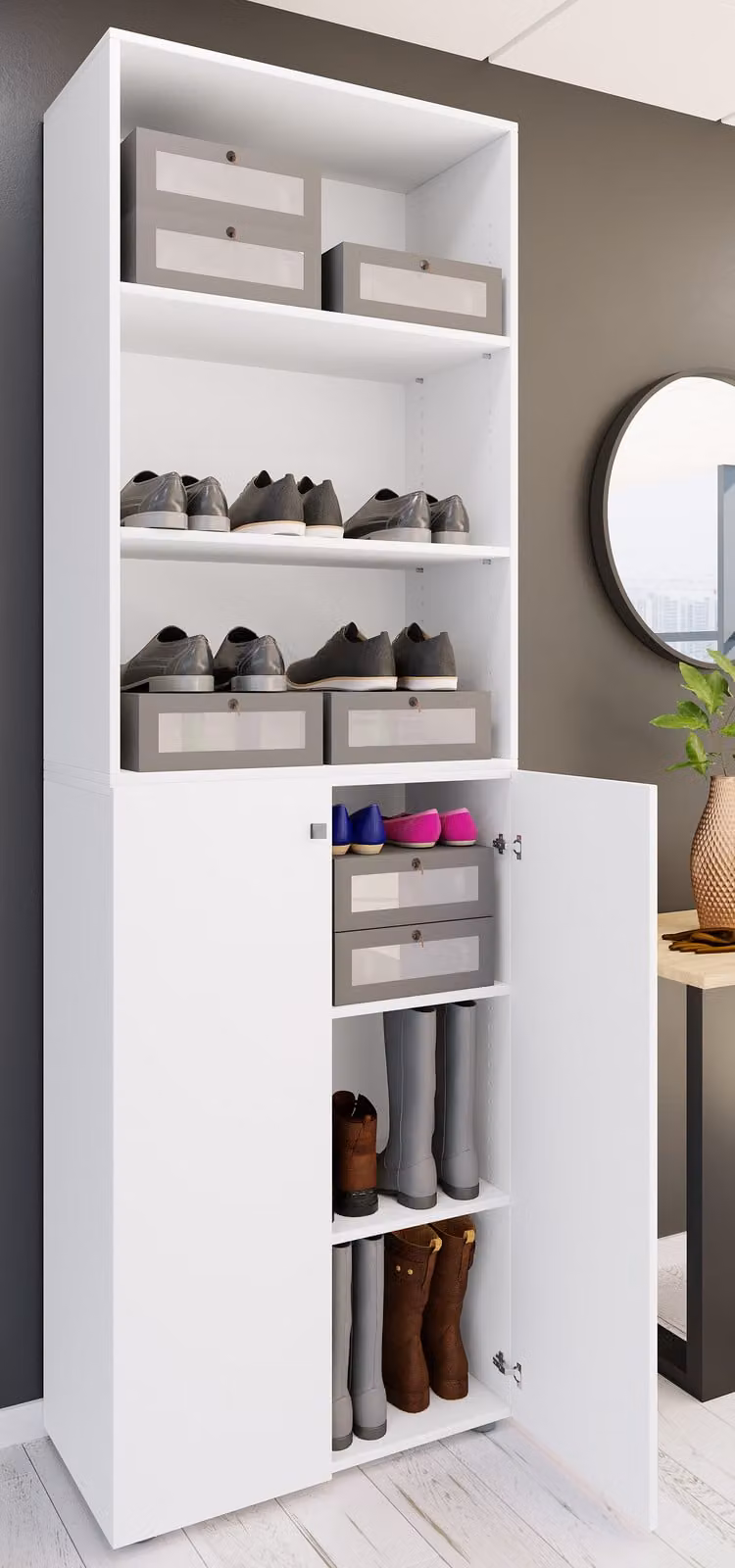 home24 Schoenenkast met 2 deuren wit, H 220 x B 70 x D 39 cm