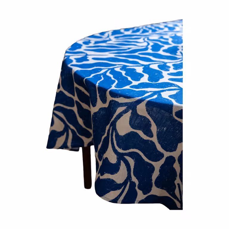 Fine Little Day Leaves tafelkleed Wit-blauw, B: 147 cm, L: 250 cm