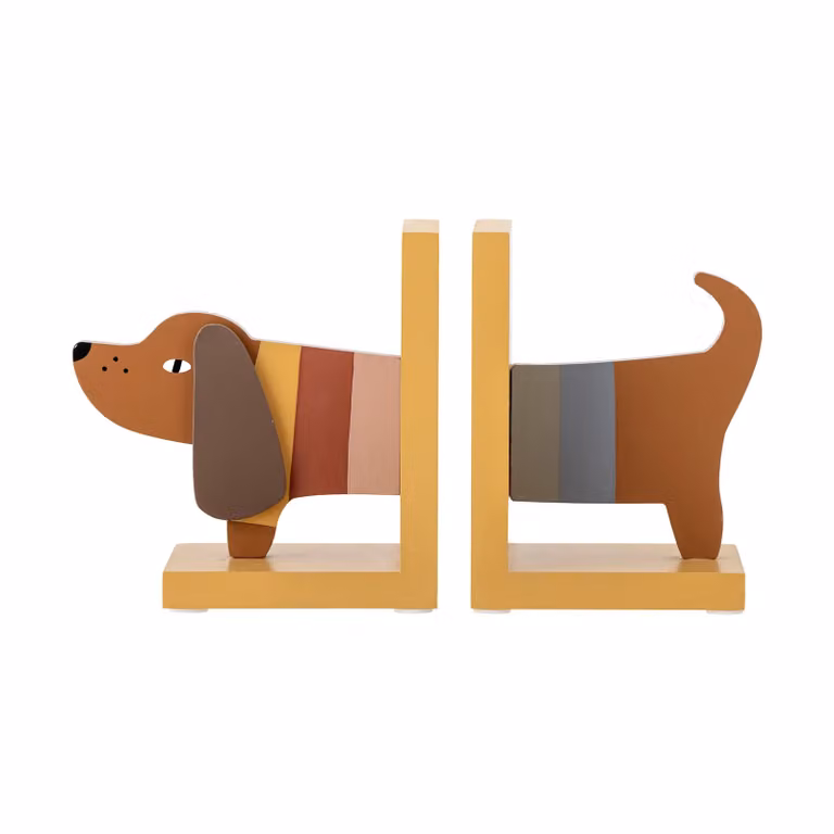 Bloomingville Mini Charlie boekensteun van hout, 2-delig, geel/multicolor, B: 12,5 cm, D: 15,0 cm, H: 15,5 cm
