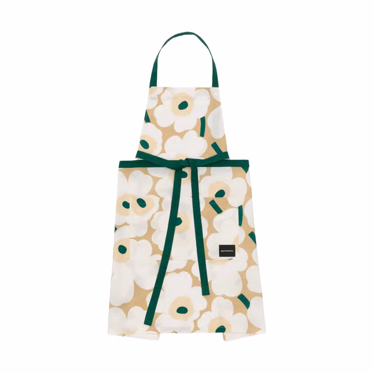 Marimekko Pieni Unikko schort Sand-white-hay-emerald voor volwassenen