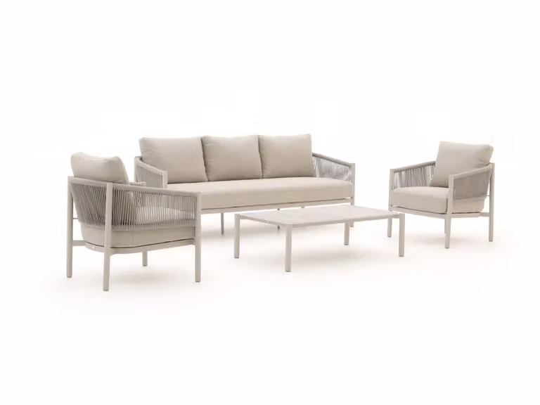 Bellagio Loungeset voor 5 personen met loungefauteuils en salontafel, Beige, Aluminium