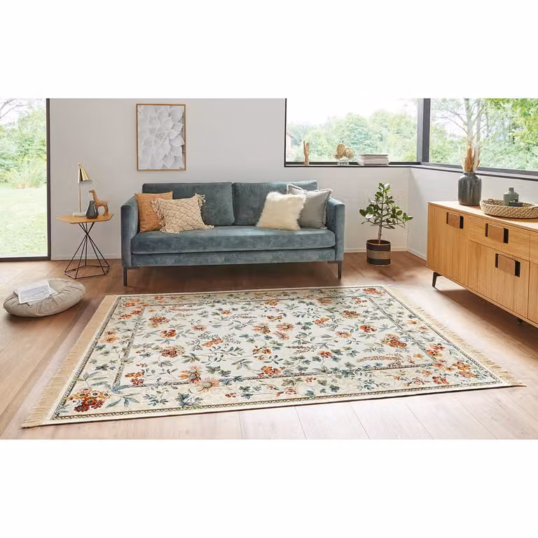 home24 Laagpolig vloerkleed Oriental Flowers beige/crèmekleurig B: 160 cm, L: 230 cm, geweven stof