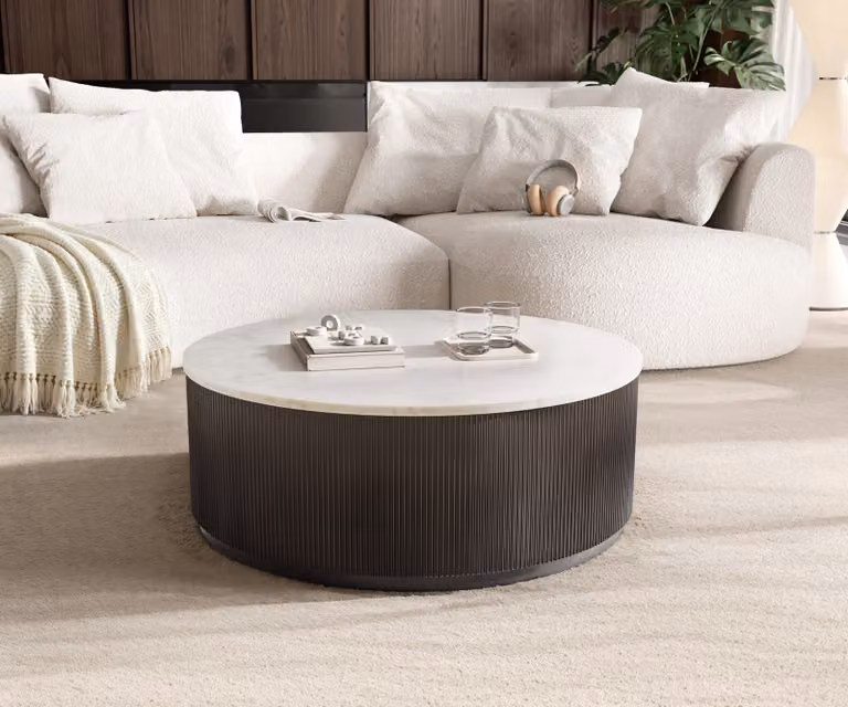 DELIFE Salontafel Fiorano Modern Rond Marmer Wit en Metaal Zwart B: 90 cm, D: 90 cm, H: 35 cm