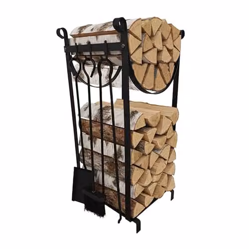 Relaxdays Houtrek met haardaccessoires, 2 niveaus, zwart