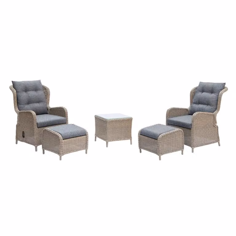 Denza Furniture Glasgow lounge balkonset - 5-delig, verstelbaar, 2 personen, Ash Grey, wicker en aluminium