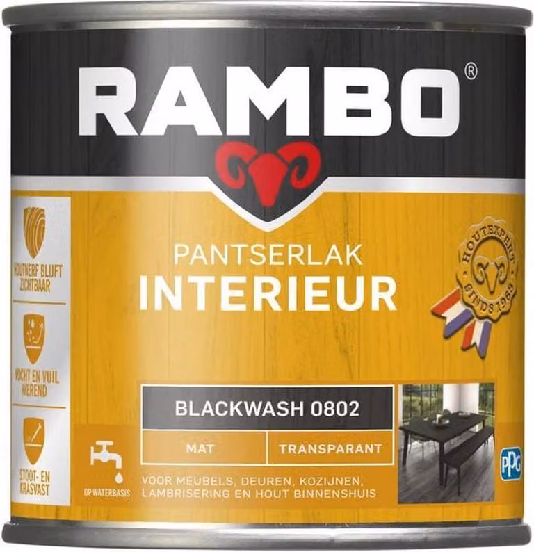 Rambo Pantserlak Interieur Transparant Mat Blackwash 0,75 l