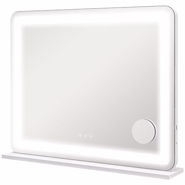 HOMCOM Make-upspiegel met LED-verlichting, 3 lichtkleuren, USB-oplaadfunctie en 10x vergroting, 80 x 60 cm