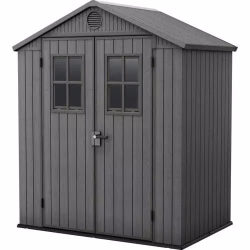 Keter Darwin 64 Tuinhuis met dubbele deuren en ramen - Grijs - B/D/H: 190 x 122 x 221 cm