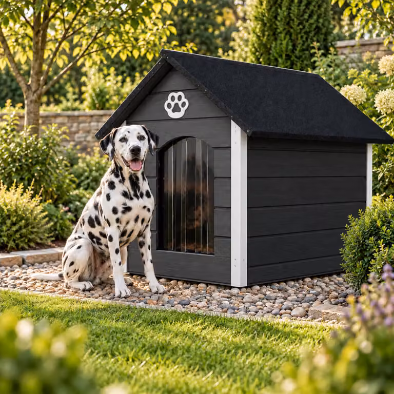 QLS Hondenhuis XL Geïsoleerd Houten Hondenhuis voor Buiten Grijs-Wit B/D: 104 x 74 cm