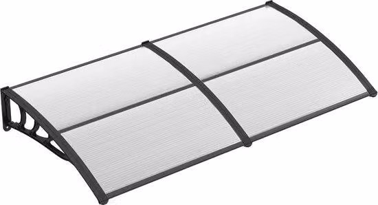 Moderne wandgemonteerde aluminium en polycarbonaat overkapping in transparant en grijs, B: 199 cm, D: 99 cm, H: 28 cm