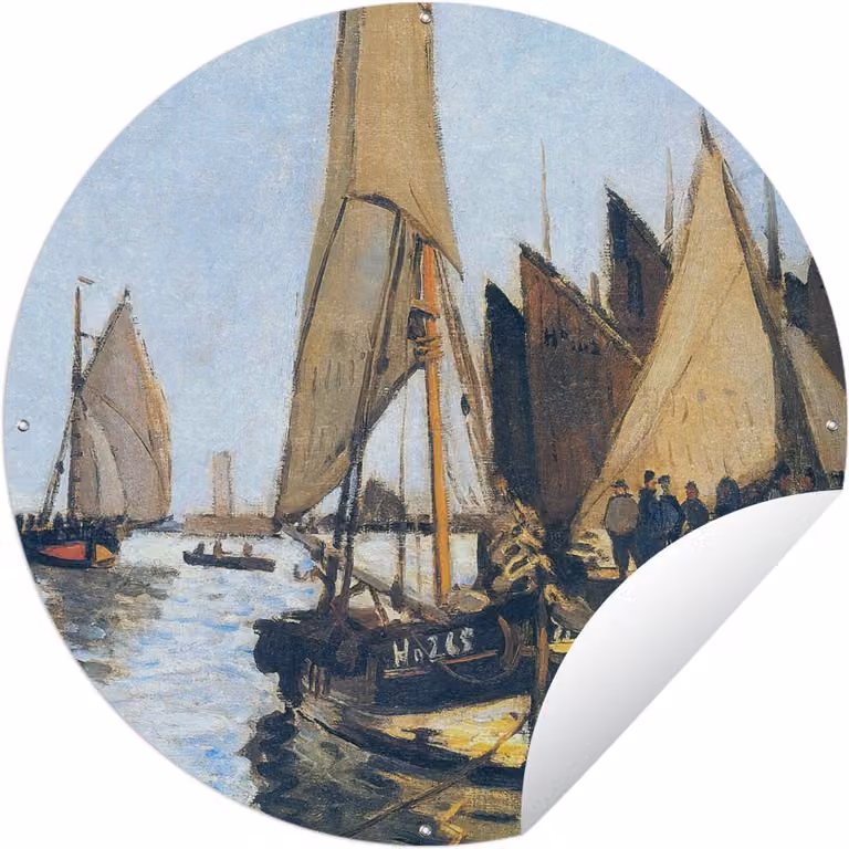 Ronde tuinposter Claude Monet Honfleur Zeilboten - 120 x 120 cm