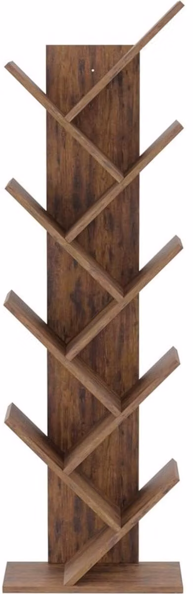 Boomvormige Boekenkast met 9 Compartimenten voor Media en Opbergruimte - H x B x D: 127 x 40 x 20 cm - Vintage Bruin