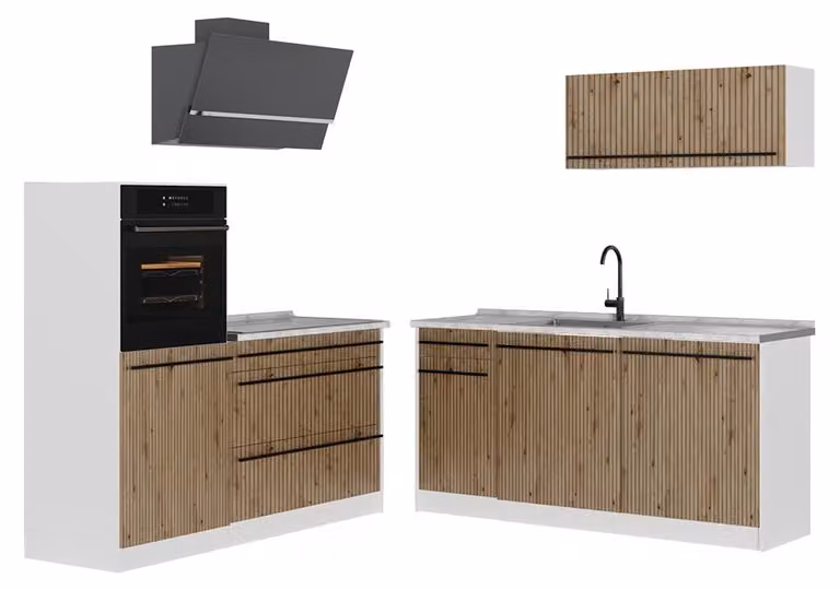 Vicco R-Line Keukeneenheid Artisanaal eiken/Wit met goudkleurig eiken werkblad, 160 cm