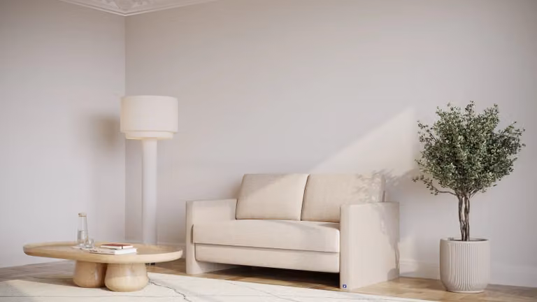 BRUNO slaapbank beige met massief houten frame en pocketvering, 140 x 200 cm