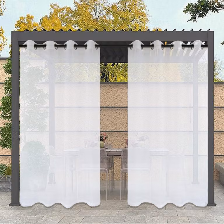 Set van 2 witte transparante buitengordijnen van waterdicht polyester, 320 x 180 cm