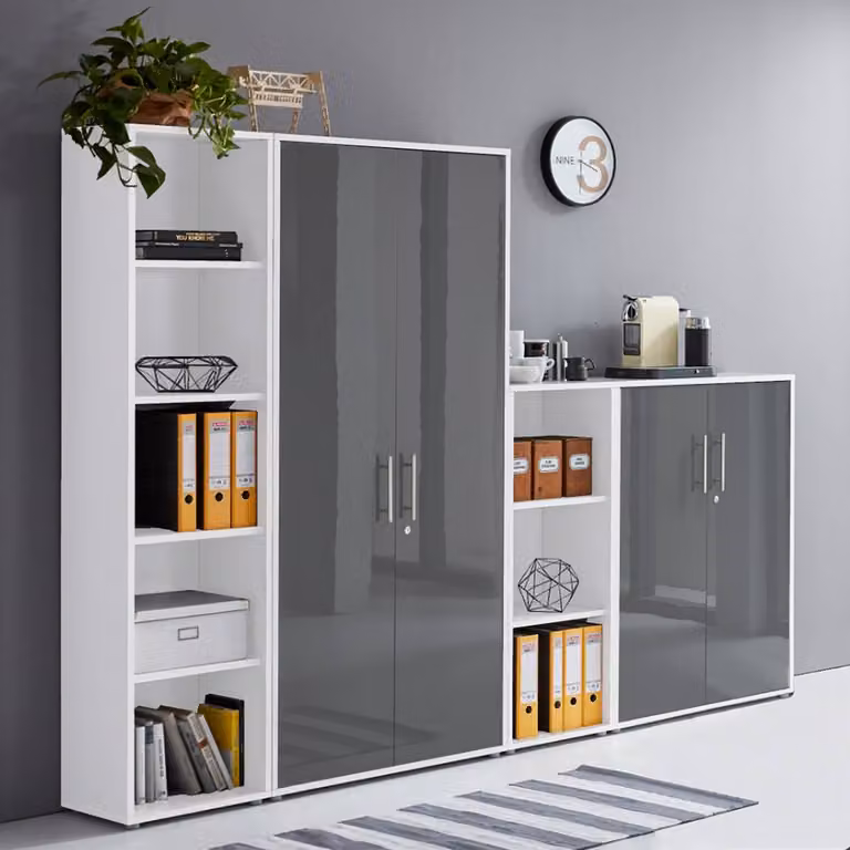 home24 Kastenset 4-delig modern wit en antraciet hoogglans B/D/H: 85 x 33 x 186 cm