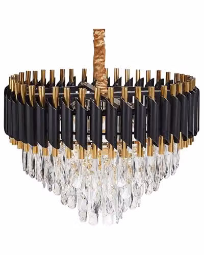 Beliani Kroonluchter Chandelier - Goud/Zwart - Metaal en Glas - B/D/H: 40 x 40 x 50 cm