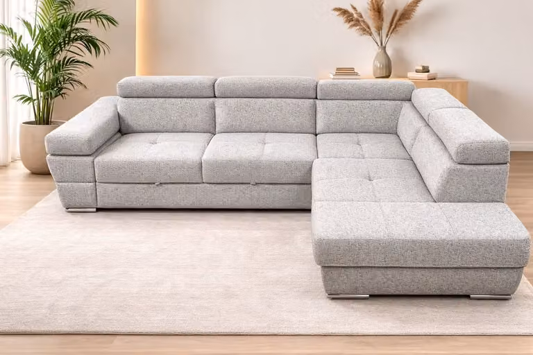 Hoekbank Lazaro Small Lounge Links met Bed en Opbergruimte in Structuurstof