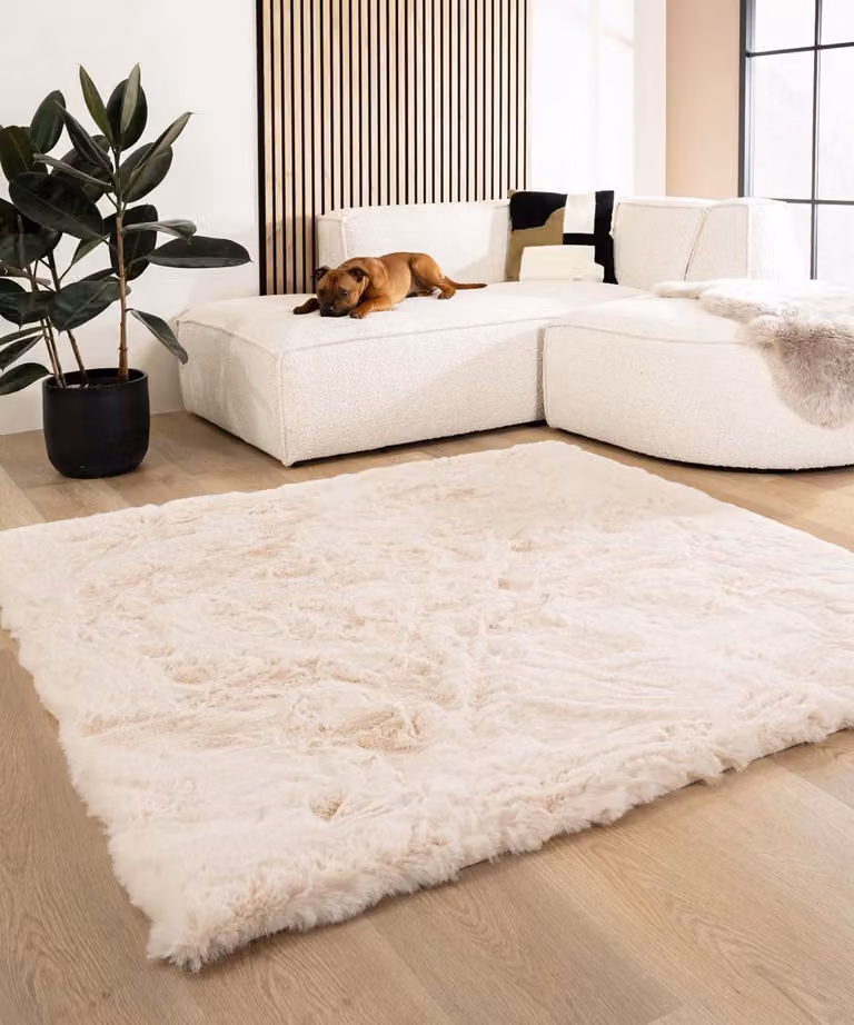 Comfy Deluxe Fluffy vloerkleed vierkant crème 130 x 130 cm