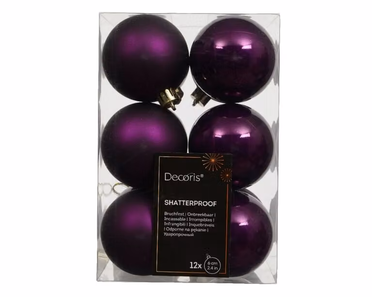 Decoris 12 onbreekbare kerstballen vijg, diameter 6 cm
