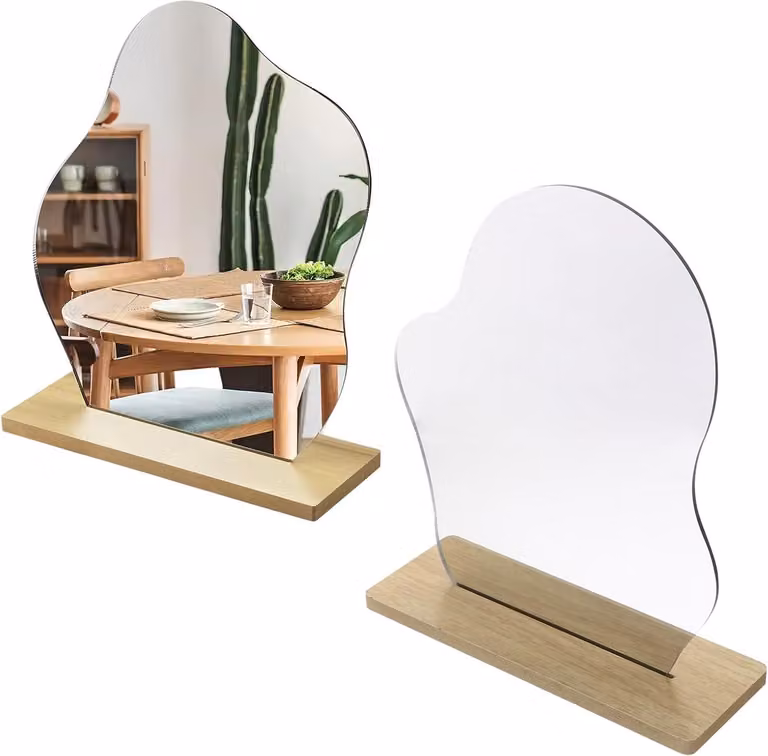 Acryl Make-up Spiegel voor Badkamer Decoratie in Houtkleur - 24 x 20 cm
