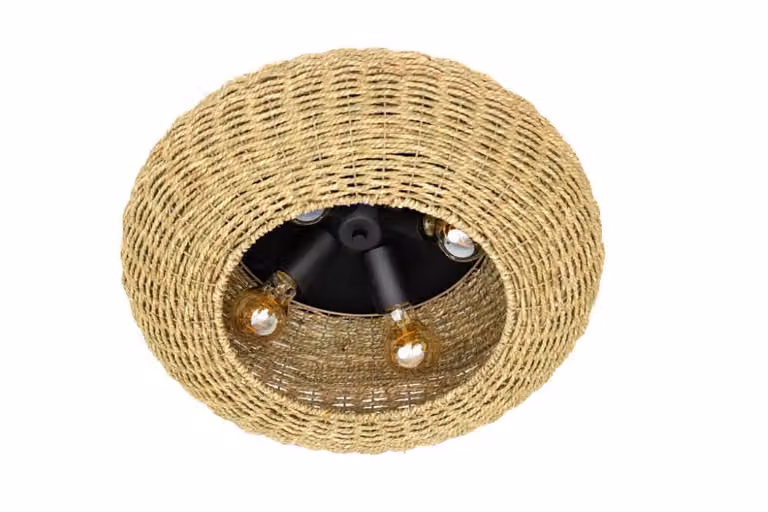 Landelijke plafondlamp Nina ETH van rattan en hout, zwart, Ø 50 cm