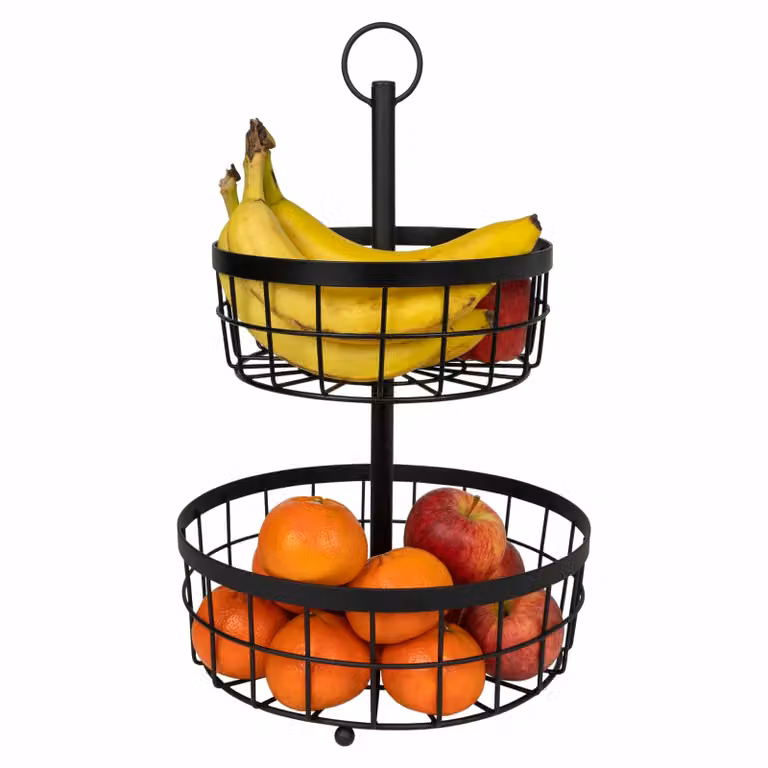 QUVIO Fruitmand 2 laags Metaal Zwart