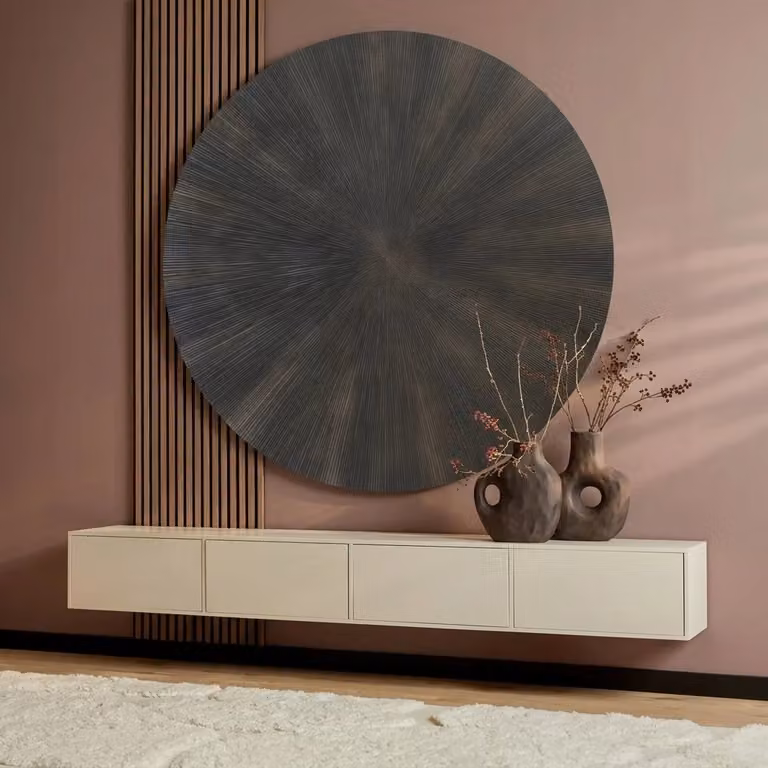 PTMD Wandpaneel Zapp rond zwart goud geribbeld metaal abstract modern