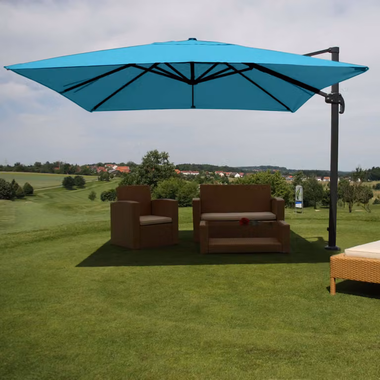 Mendler Gastronomie-scherm met pergola model HWC-A96, turkois, B: 3,5 x 3,5 m, diameter: 4,95 m