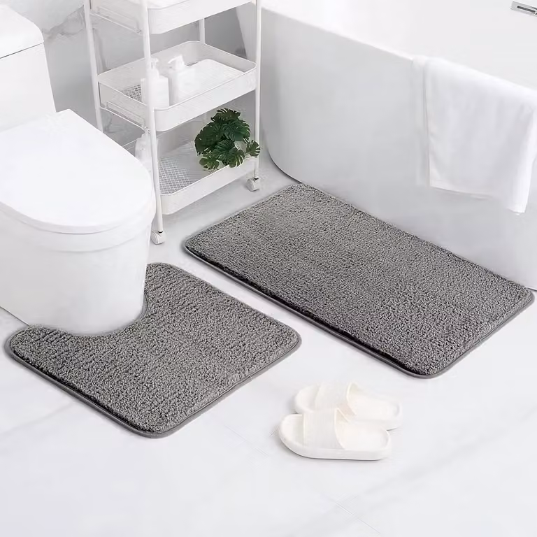 Badmat Set Grijs - Extra Zachte Absorberende Badkamermatten - Breedte: 80 cm, Diepte: 50 cm + Breedte: 50 cm, Diepte: 40 cm