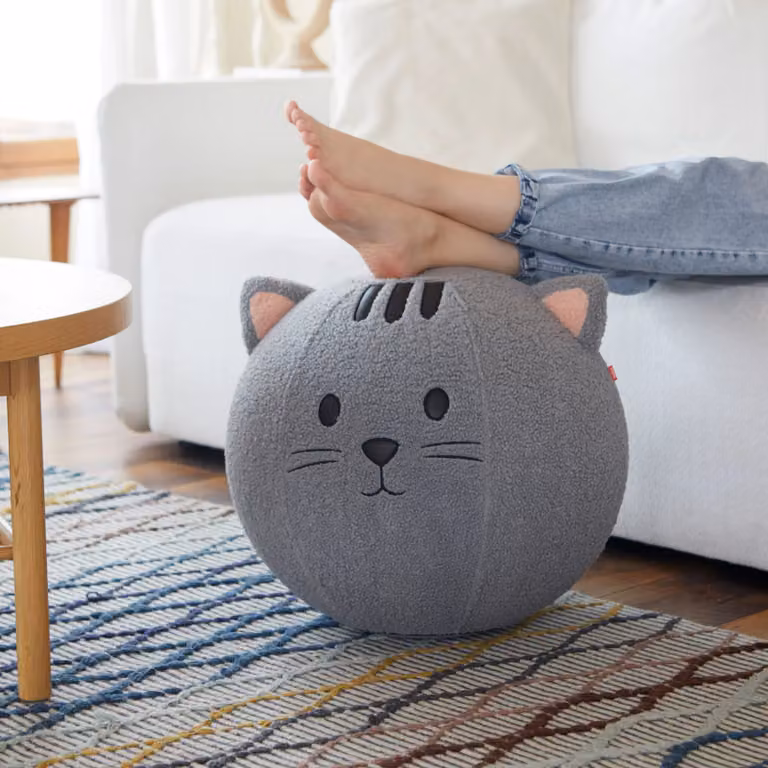 Balvi Poef Kitty Grijs met Kattenprint, Diameter: 45 cm