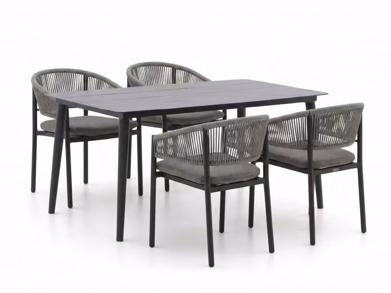 Bellagio Diningset voor 4 personen, antracietgrijs gepoedercoat aluminium, moderne tuinset