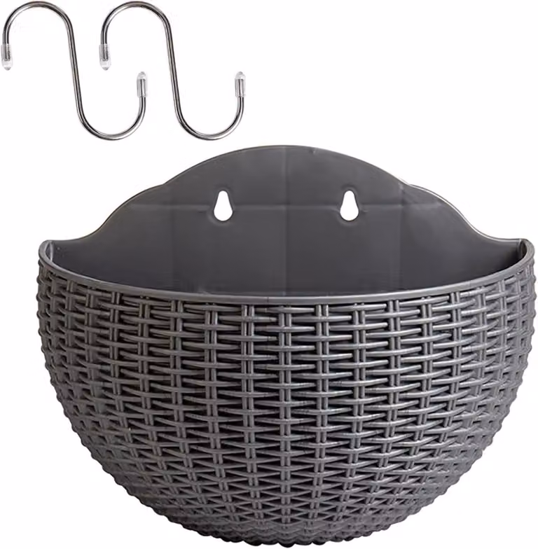 Set van wandplantenbakken in imitatie rotan design, zilvergrijs, 25 cm