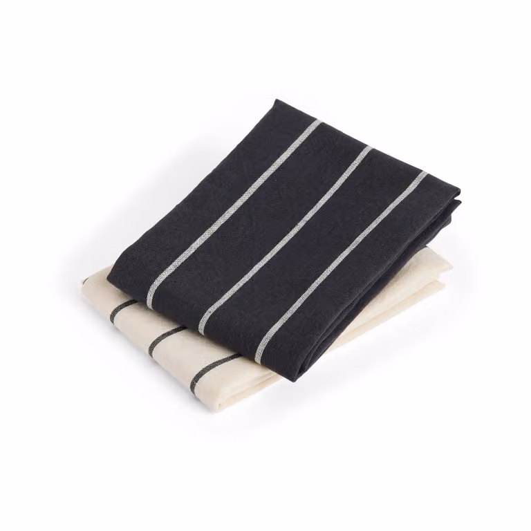 HAY Outdoor Market keukendoek zwart-beige met strepen, 2-pack